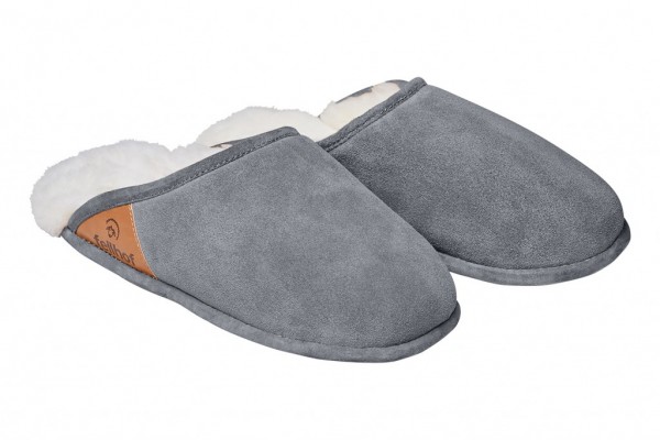 Fellhof Hausschuhe Hütten Schuhe Pantoffel "Trendy" 100 % Lammfell grau